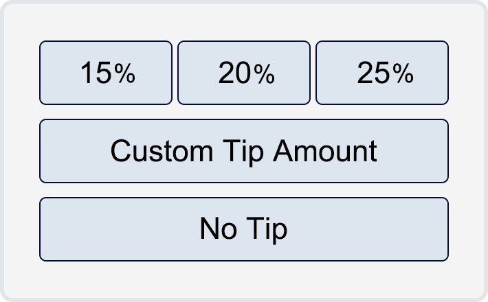 15％　20％　25％　Custom Tip Amount  No Tip